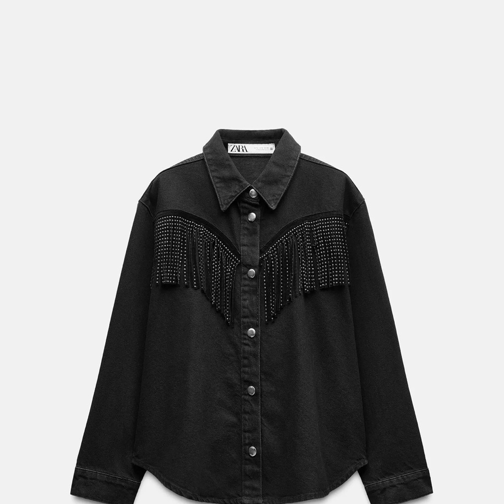 Zara Black Button Down Shirt with Fringe